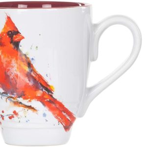 Cardinal Watercolor Red On White 16 Ounce Glossy Stoneware