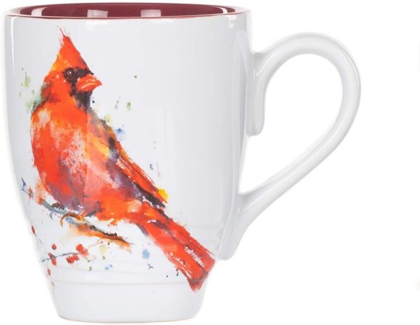 Cardinal Watercolor Red On White 16 Ounce Glossy Stoneware
