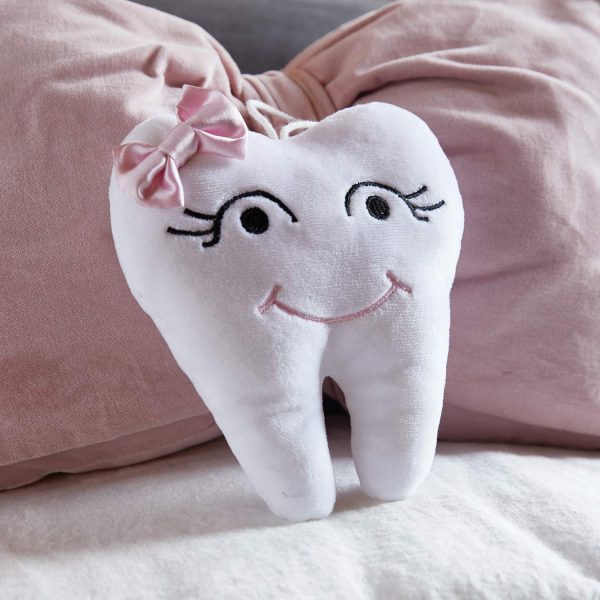 Stephan Baby Plush Tooth-Shaped Fairy Pillow, White with Pink Bow - Image 2