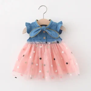 Baby Girl Dress Mesh Star Embroidery Mesh Princess Dress