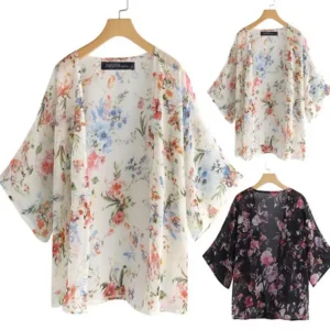 Floral Summer Beach Kimono Cardigan Coat Plus Size
