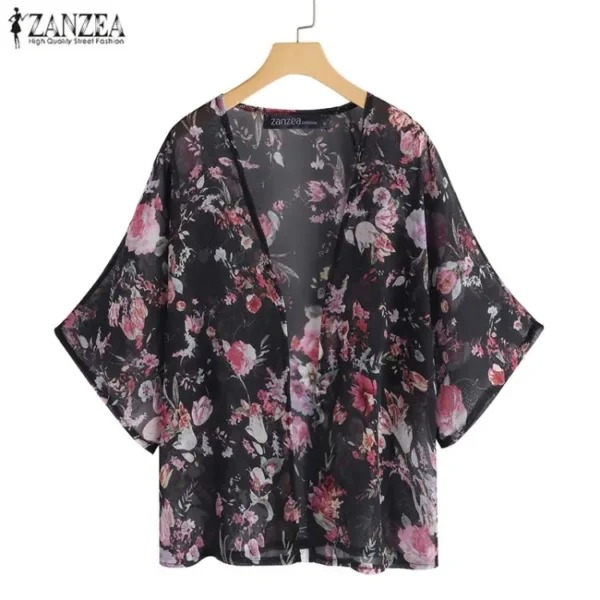 Floral Summer Beach Kimono Cardigan Coat Plus Size - Image 2